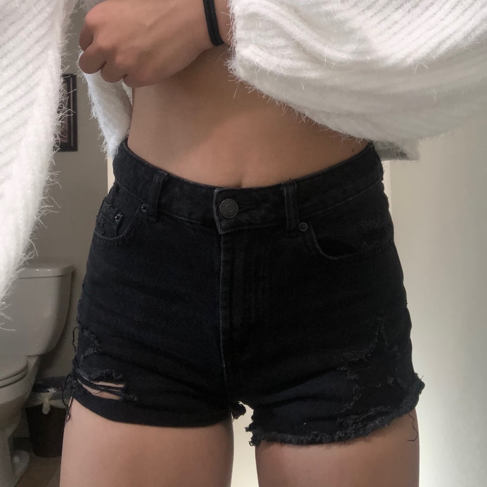 Black Denim Ripped Shorts